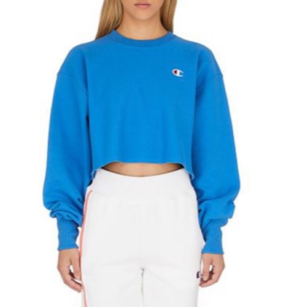 Champion Women's Blue Cropped Cut Off Pullover - Picture 2 of 7
